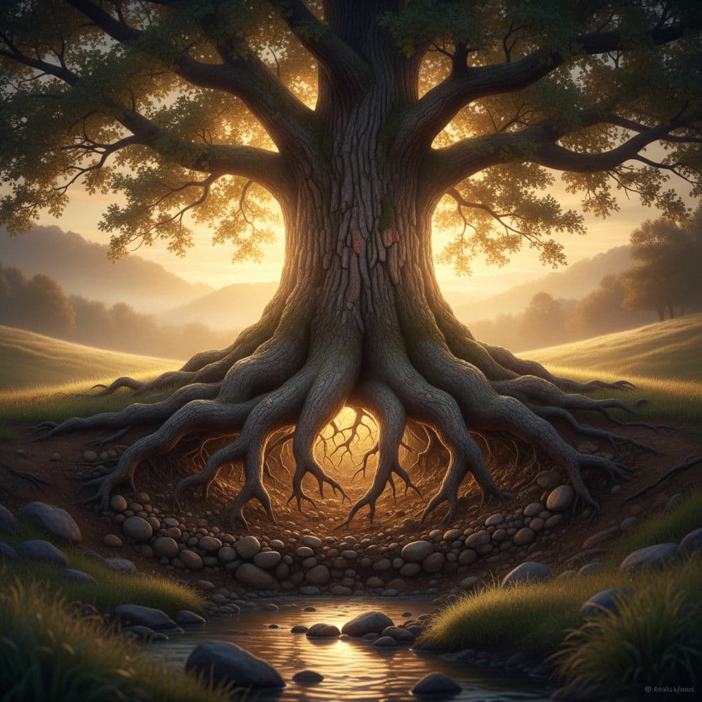 Arbre majestueux aux racines profondes