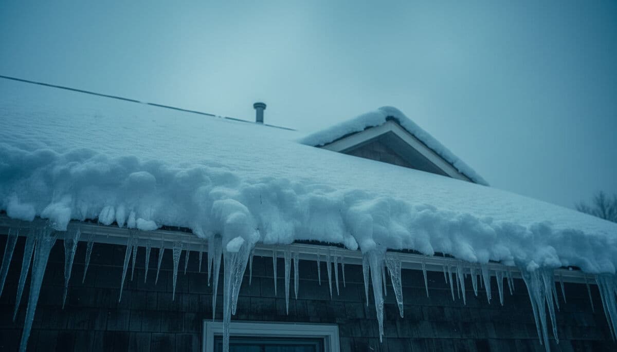 Roof covered in snow and ice
